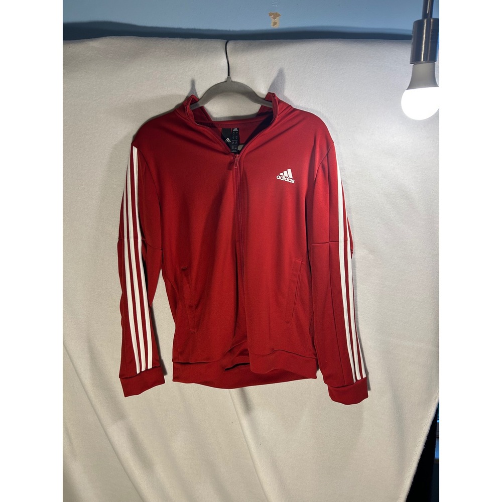Adidas Mens Red White 3-Stripe Full Zip Track Jacket Soccer Warm Up Size Large